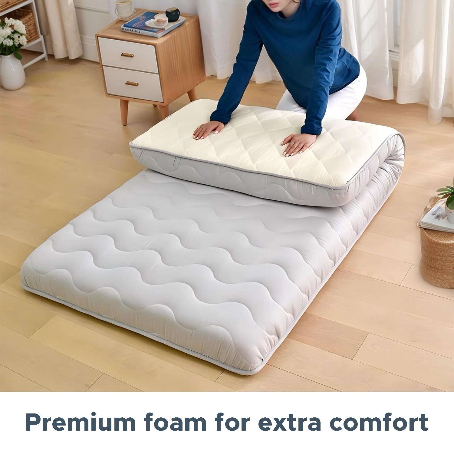Japanese Futon Floor Mattress, 100% High Density Comfortable Foam, 3.5″ Thick…