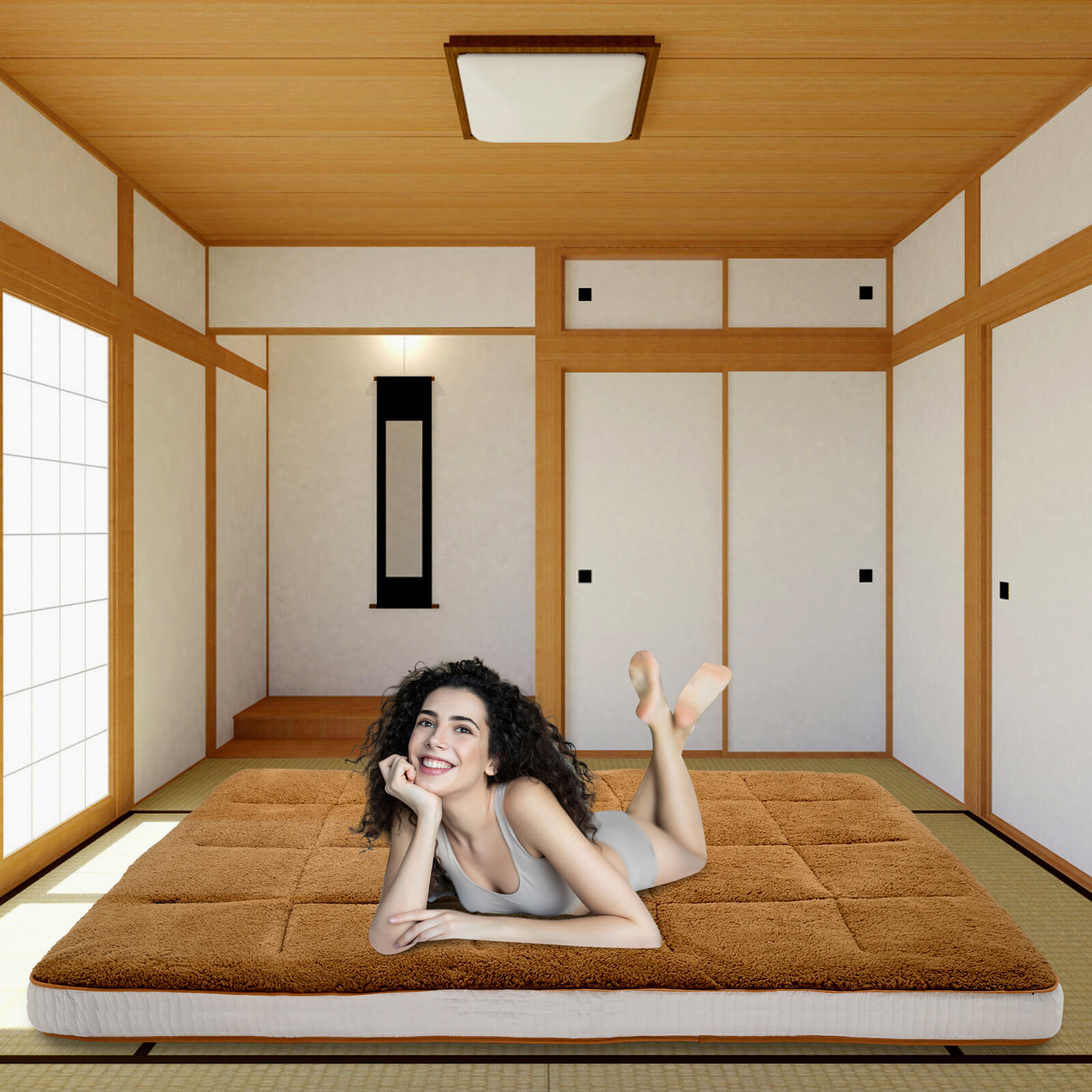 SLSY Foldable Sherpa Fleece Mattress,Sleeping Tatami Mat Lounger Guest Bed