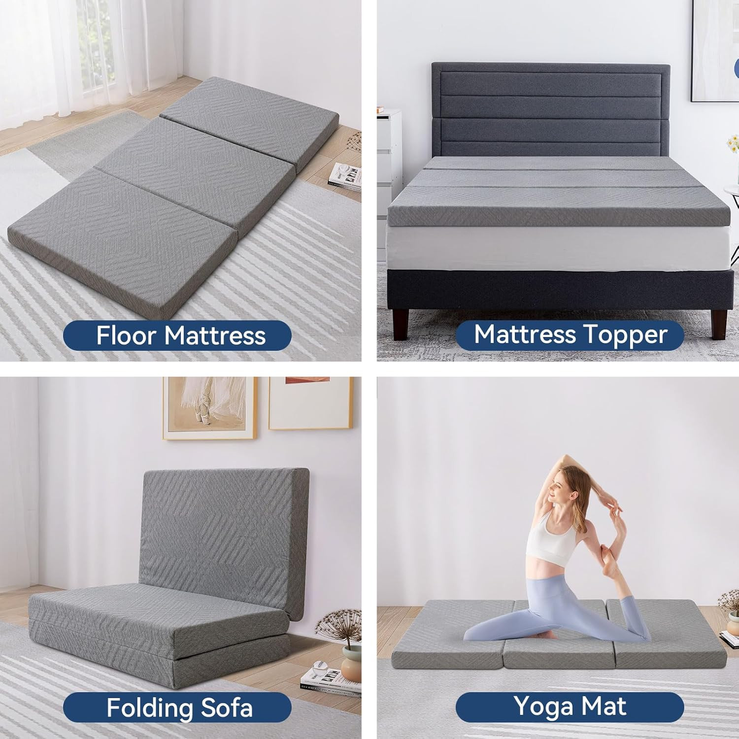 Folding Mattress Twin, 4 Inch Foldable Trifold Memory Foam Mattress with Bag, Po