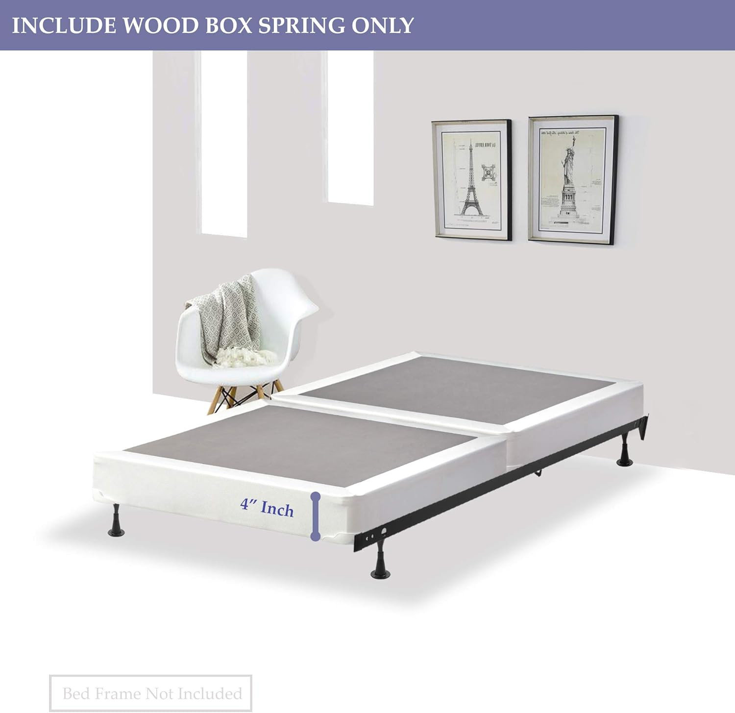 4-Inch Low Profile Wood Box Spring/Foundation for Twin Mattress, Beige