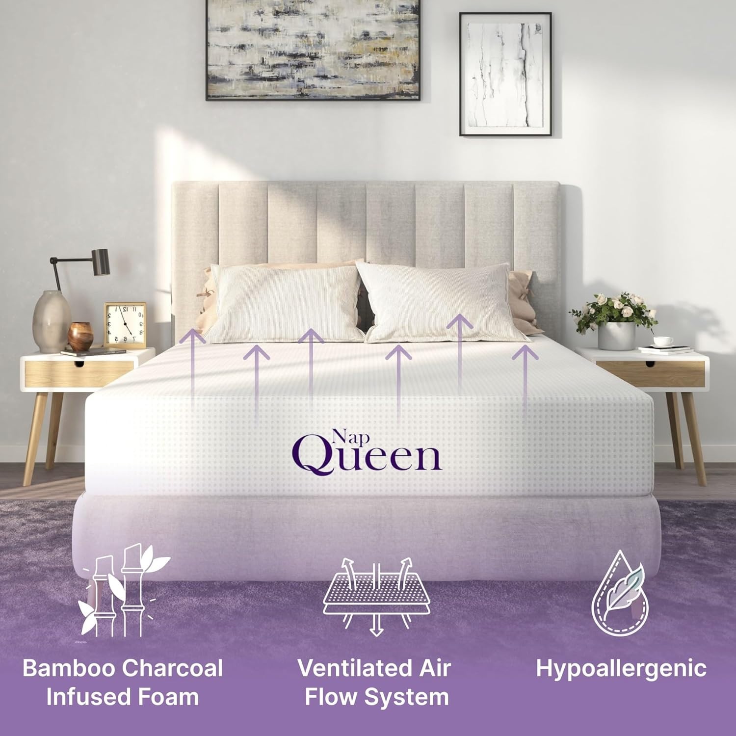 Napqueen 8 Inch Full Size Mattress, Bamboo Charcoal Memory Foam Mattress, Bed in