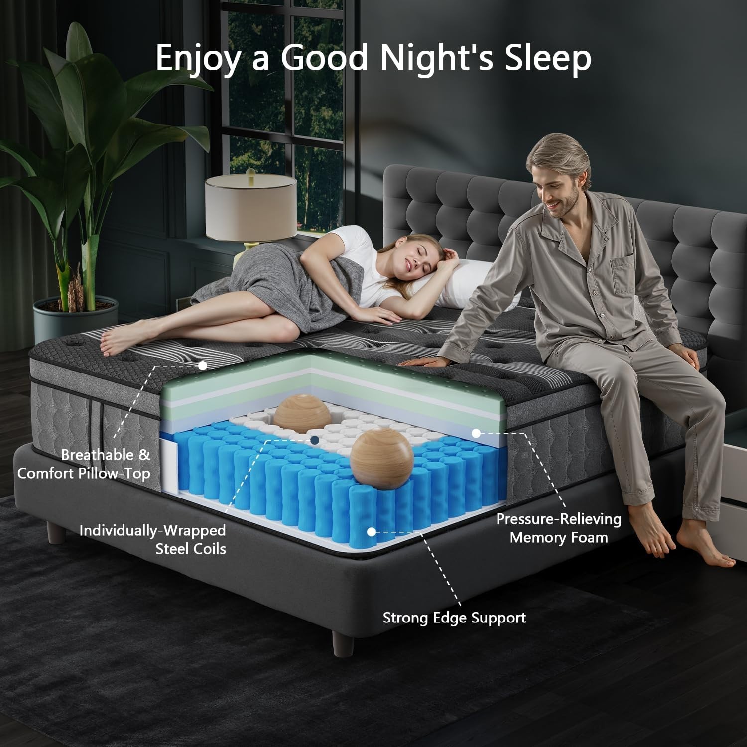 King Size Mattress (High-End Upgraded) Hotel-Level Luxury 16 Inch Hybrid King Ma