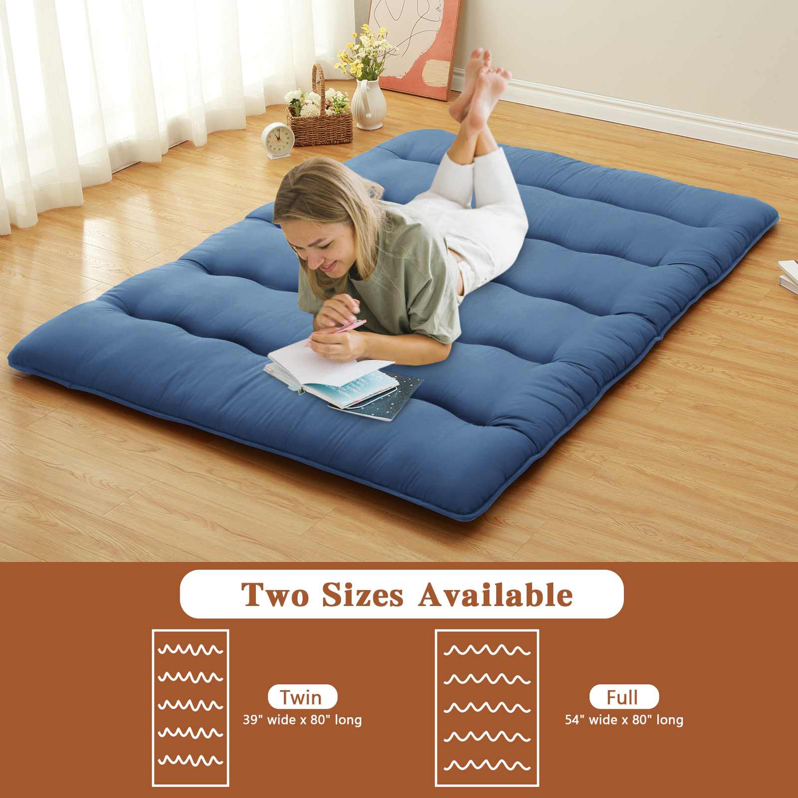 Foldable Japanese Floor Mattress Twin/Full/Queen Roll Up Mattress Sleeping Pad