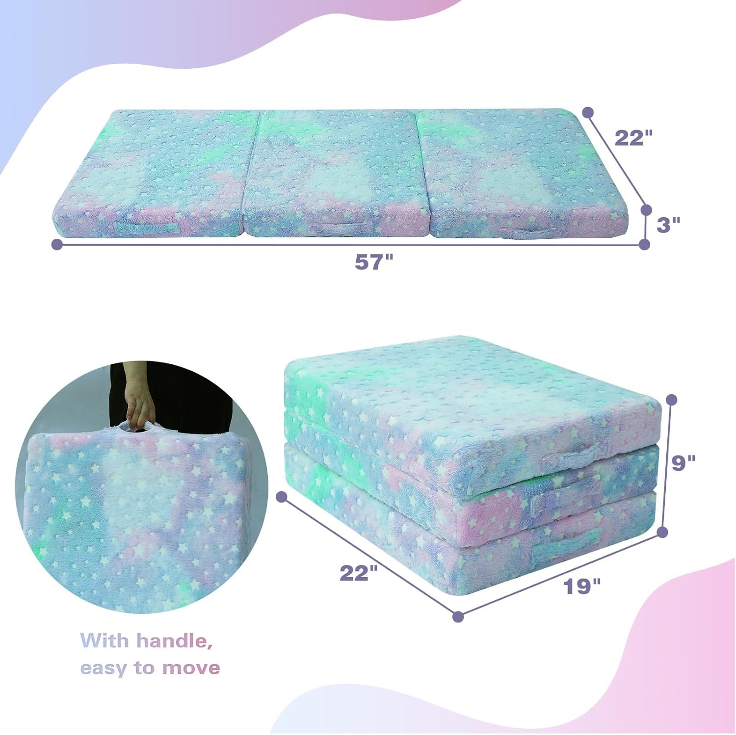 Glow Star Trifold Kids Mattress – Portable 57×22 Inch Folding Futon Mat