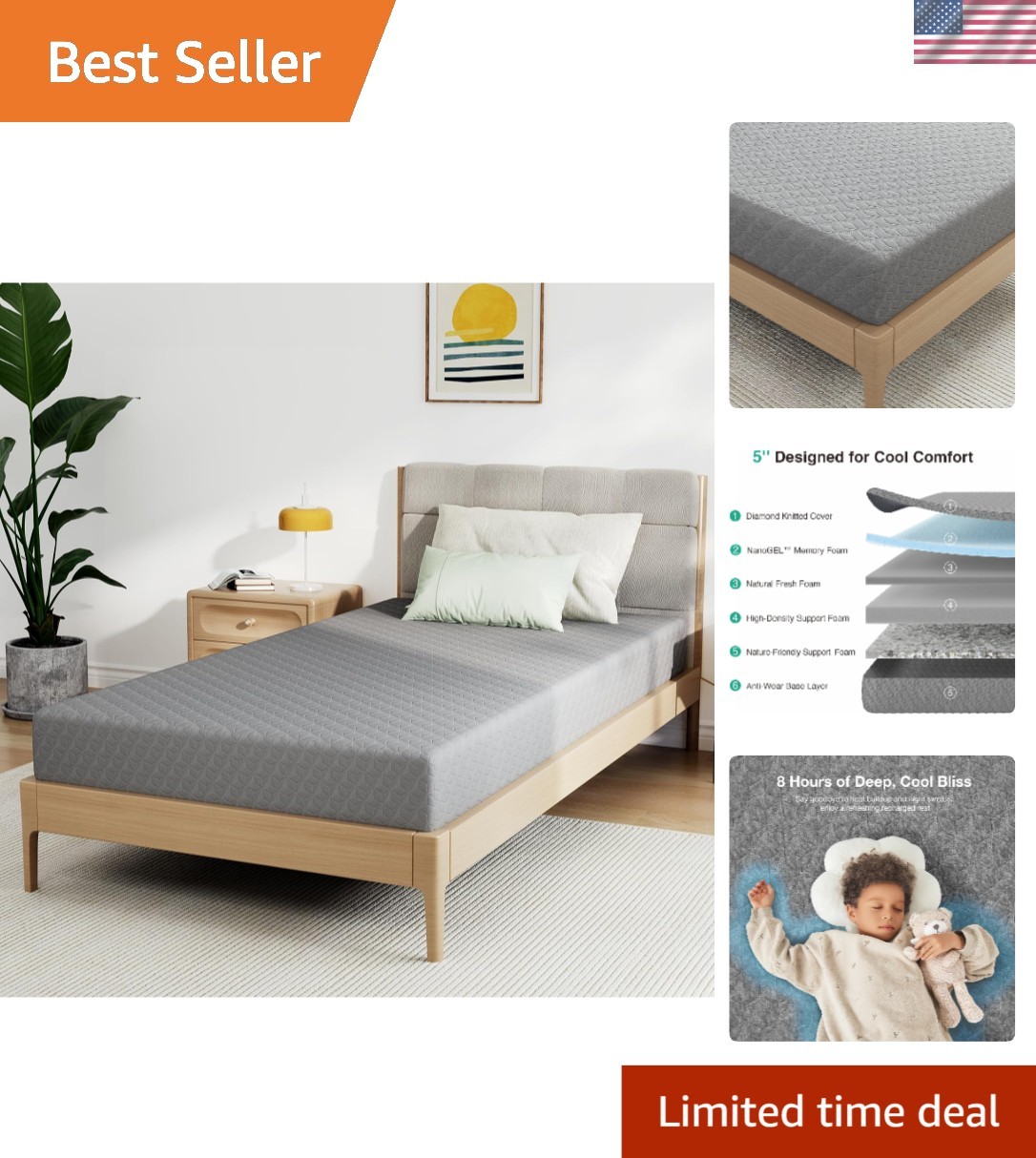 Hypoallergenic 5 Inch Full Size Memory Foam Mattress – Durable & Supportive