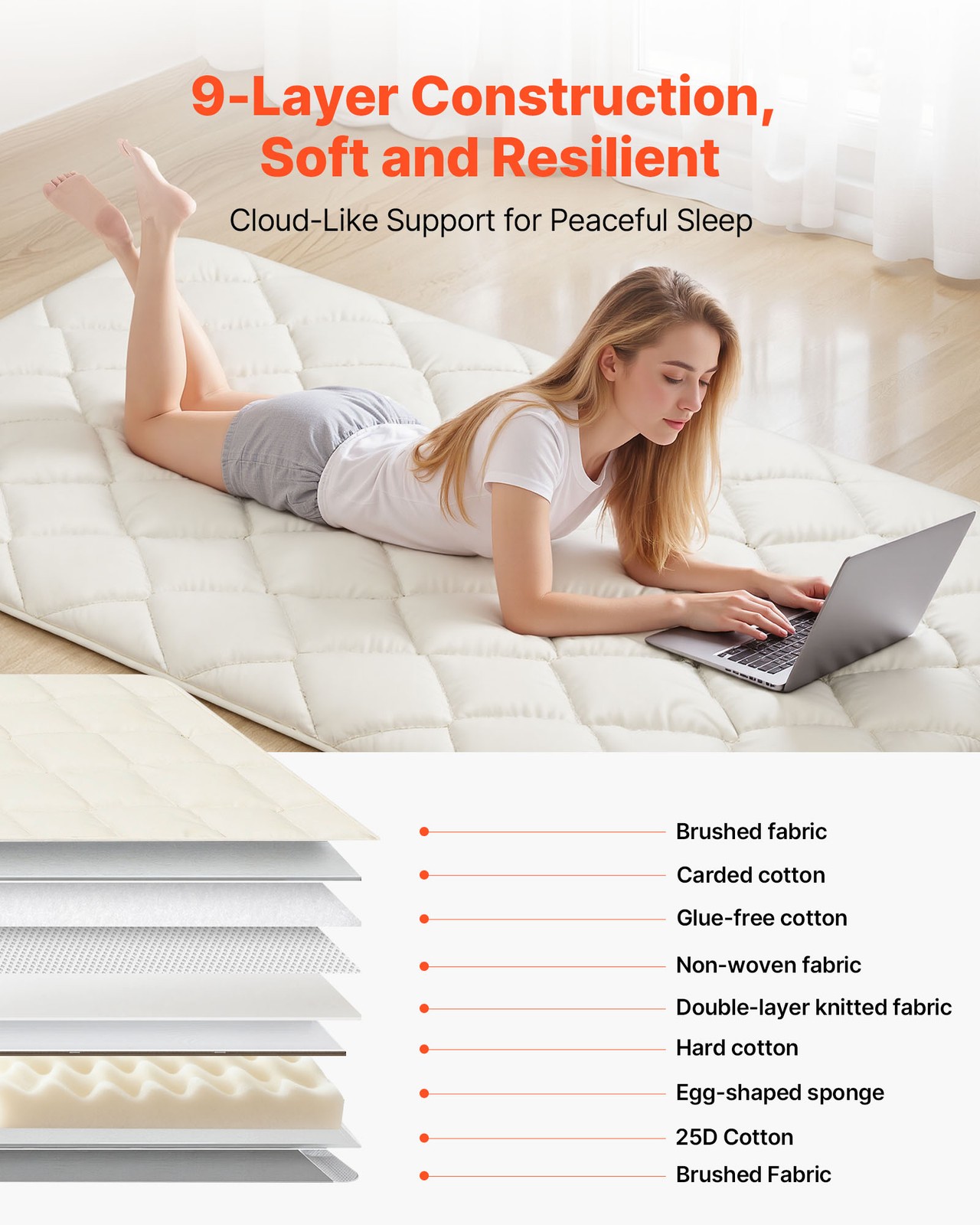 VEVOR Japanese Tatami Mat Twin Foldable Futon Mattress with Storage Bag White