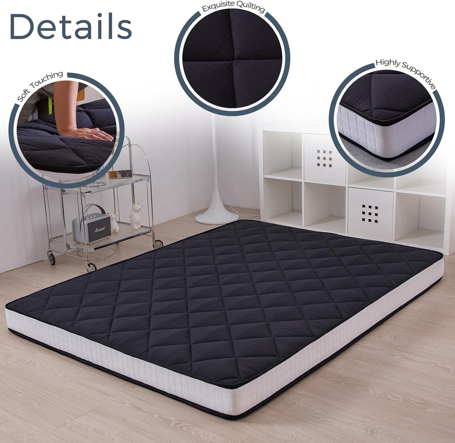 6″ Extra Thick Futon Mattress, Queen Size Diamond Pattern Mattress Pad Tatami…