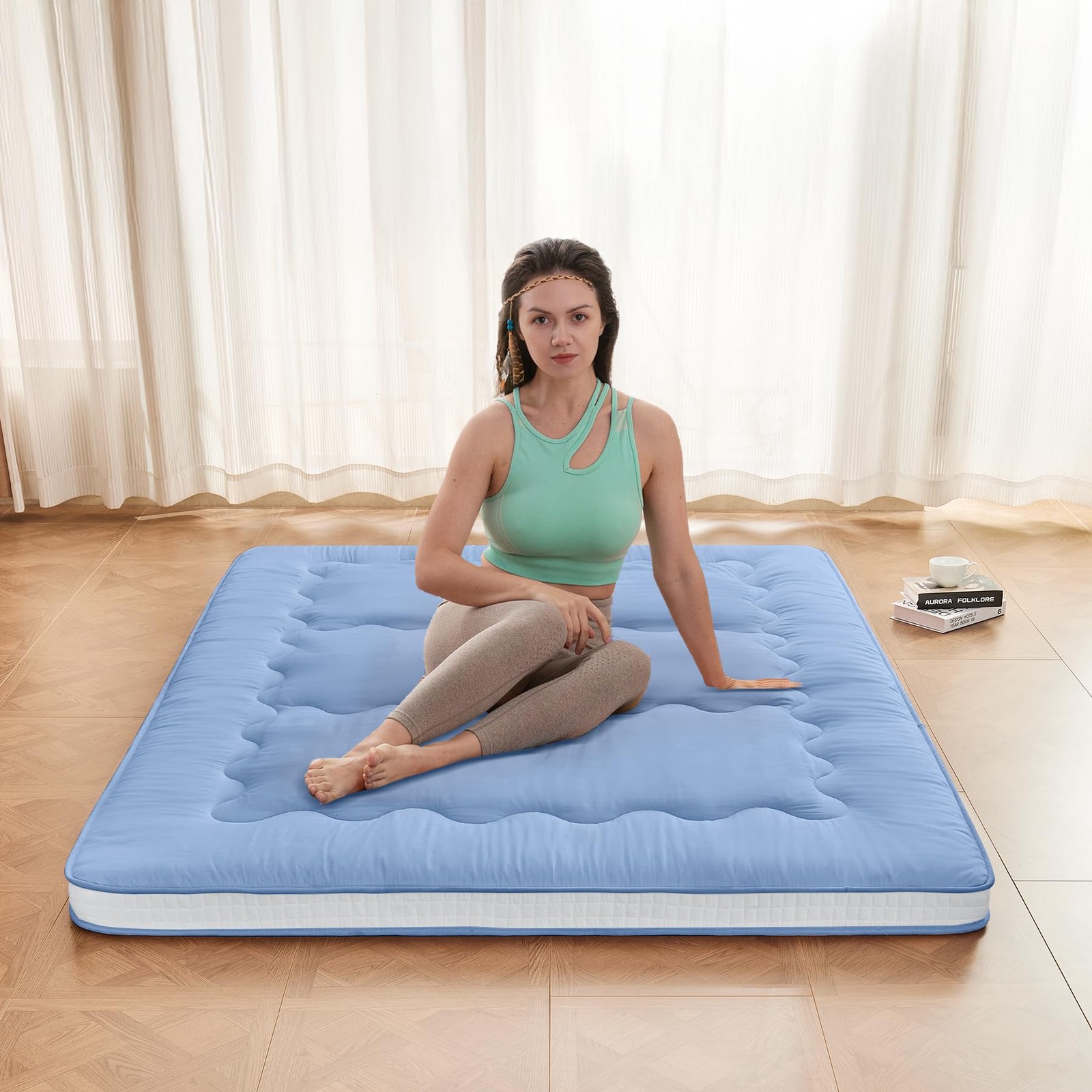 Japanese Floor Futon Mattress Extra Thick Folding Roll Up Bed Topper Mat for …
