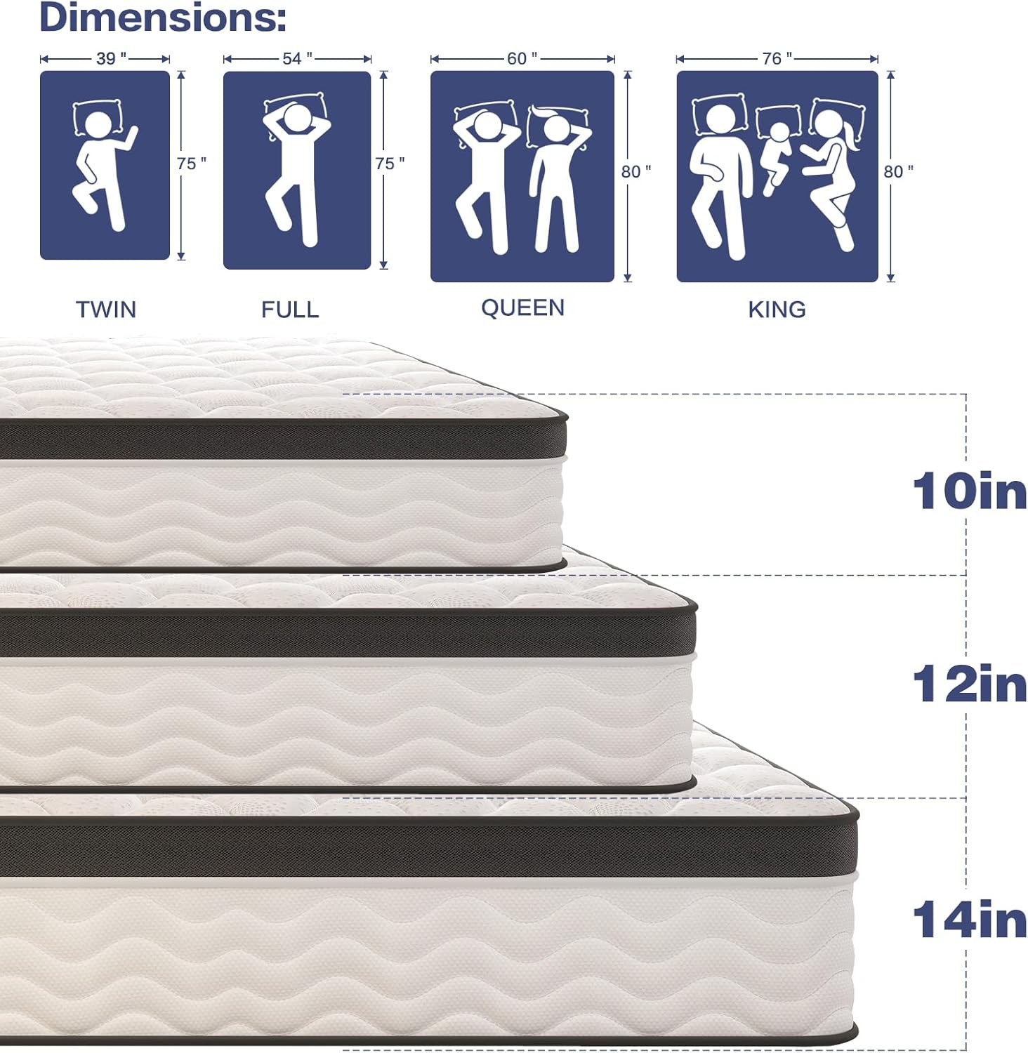 12″ Full Size Memory Foam Hybrid Mattress for Back Pain Relief & Comfort