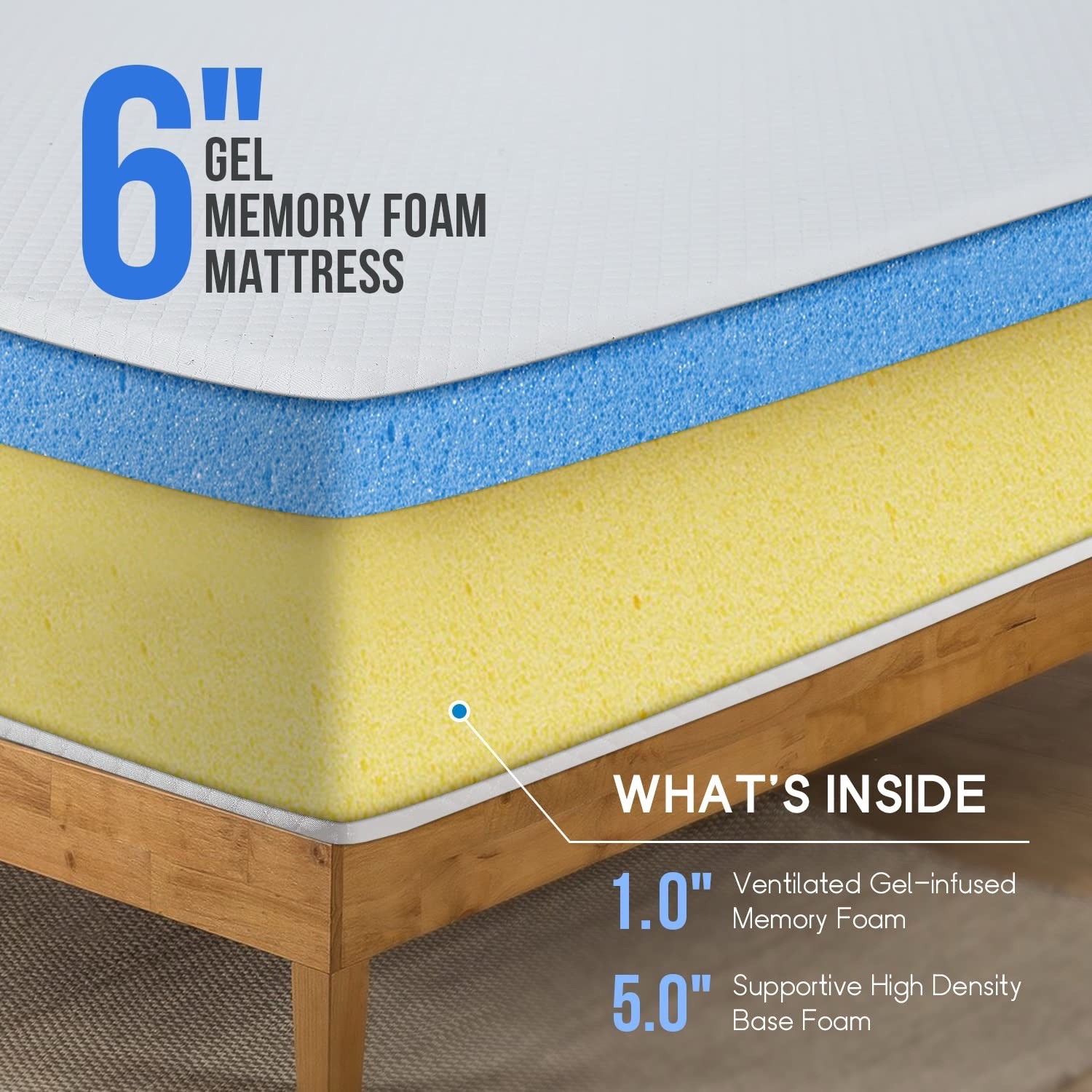 Gel Memory Foam Medium-Firm Mattress, CertiPUR-US Certified, Mattress SIZE TWIN