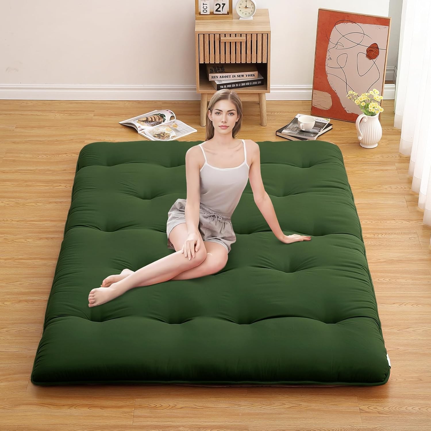 Japanese Futon Floor Mattress, Thick Foldable Tatami Mat for Sleeping Guest Room