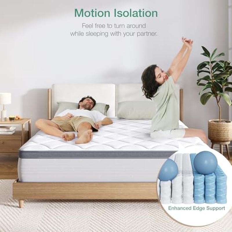 12 Inch King Hybrid Mattress Foam Pocket Coils Pressure Relief Motion Isolation
