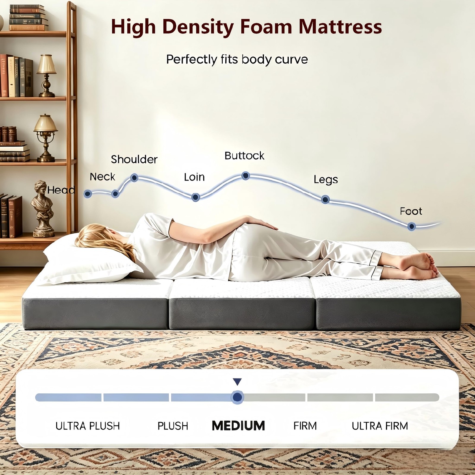 Folding Foam Mattress 4 Inches Twin Tri-Fold Mattresses with Collapsible and …