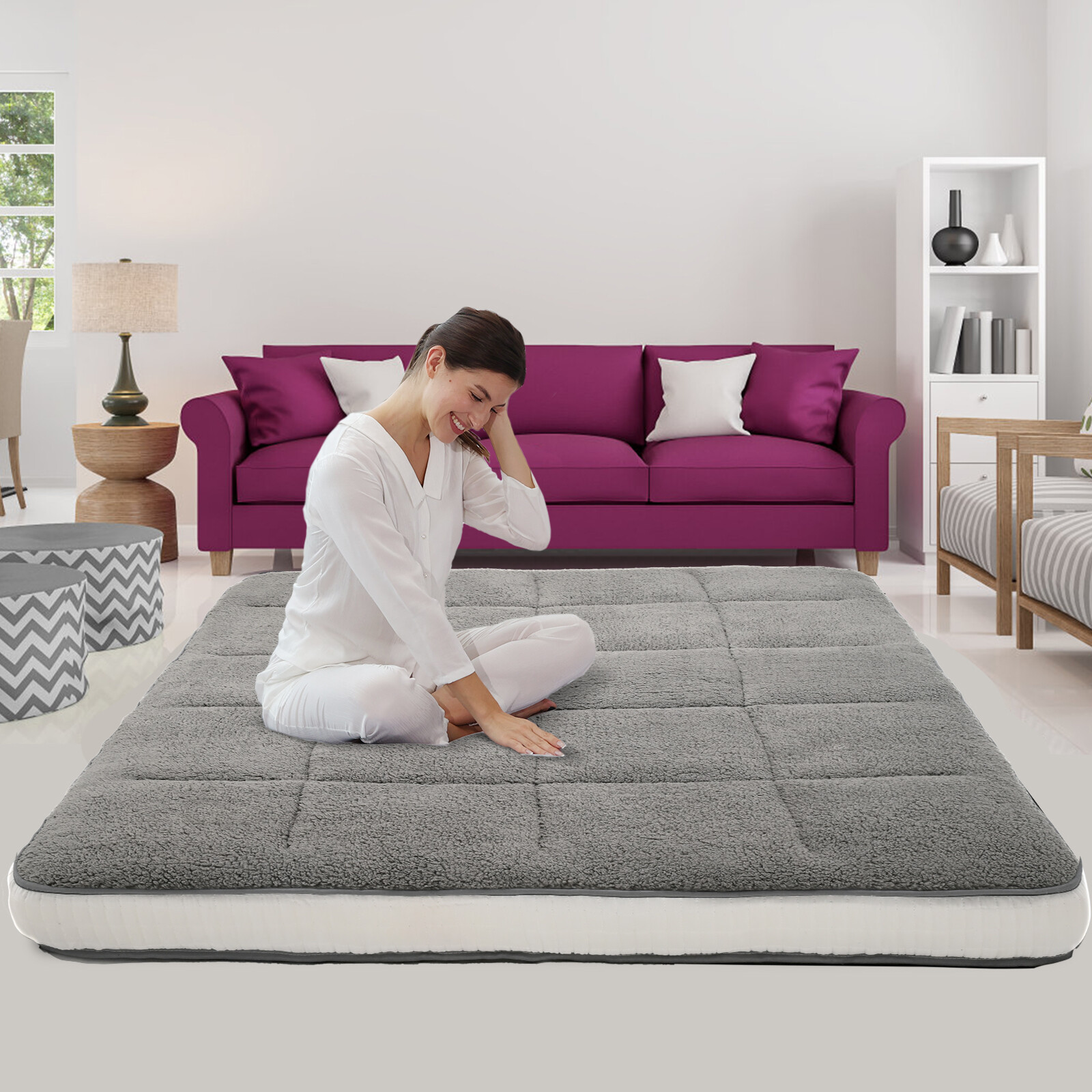 SLSY Foldable Sherpa Fleece Mattress,Sleeping Tatami Mat Lounger Guest Bed