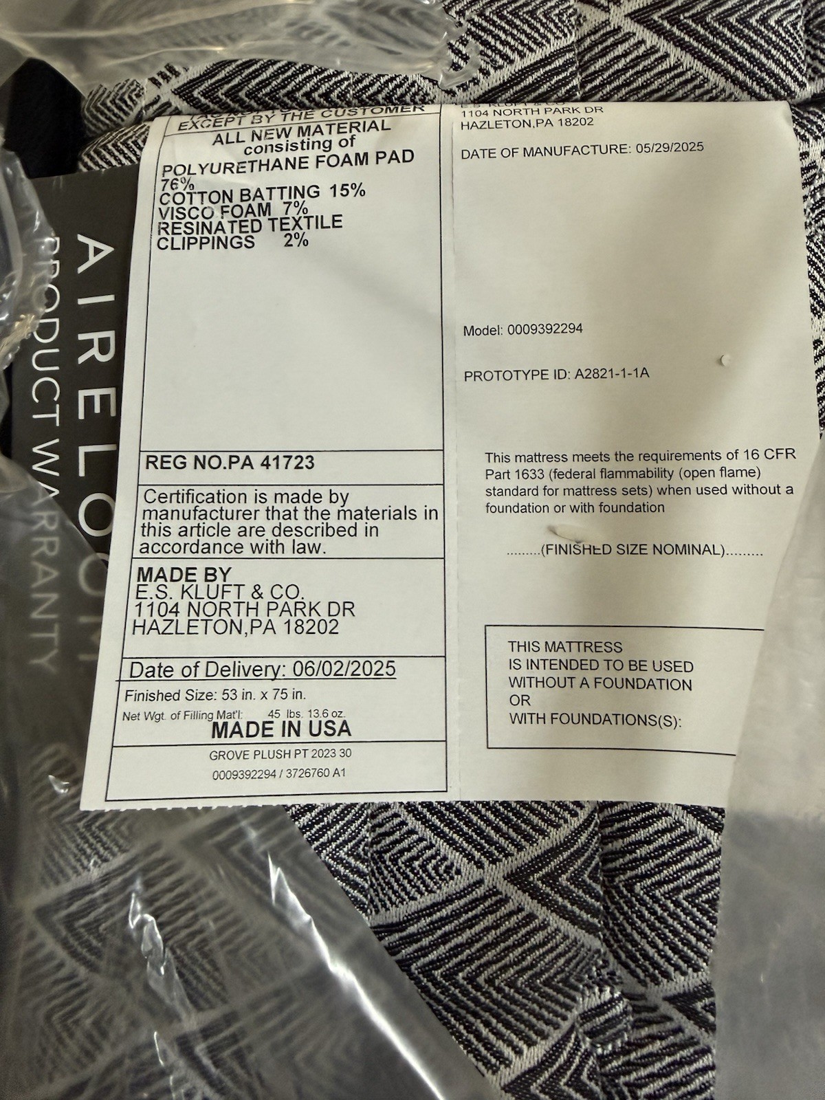 AIRELOOM BELAIR PILLOWTOP PLUSH GROVE FULL MATTRESS NEW 2025 CLEARANCE