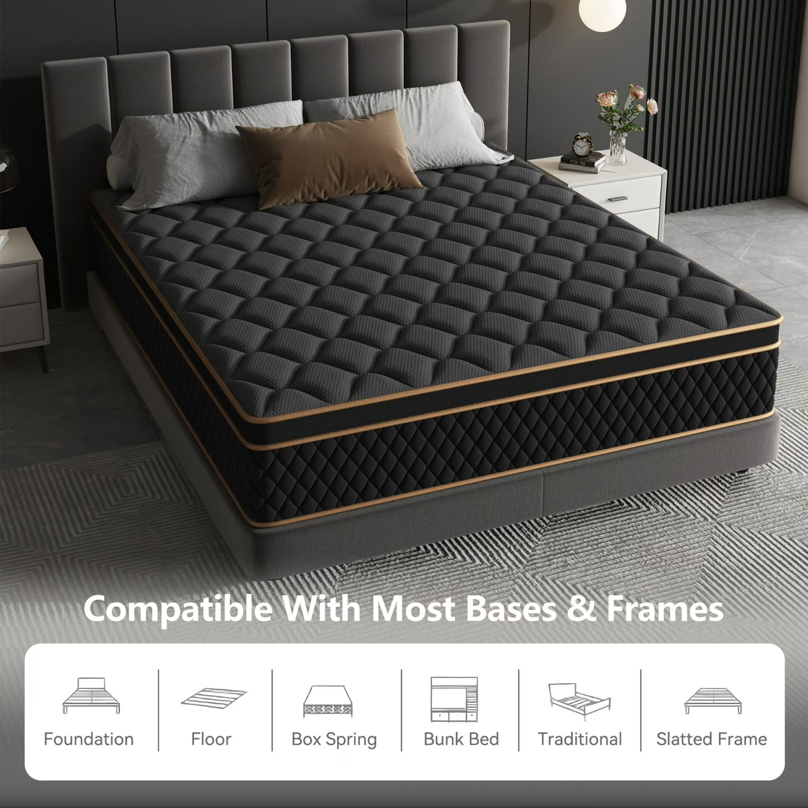 12″ Colchon King Gel Memory Foam Hibrido Cama King Medium Firm Mattress Hybrid