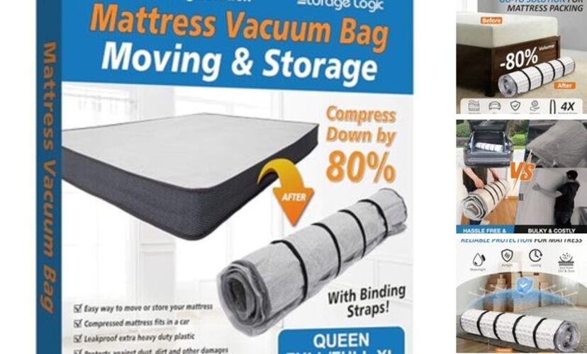 Foam Mattress Vacuum Bag with 4 Adjustable Packing Straps Queen/Full/Full-XL