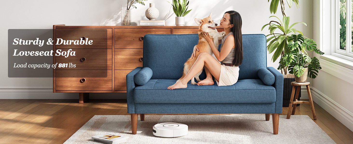 Loveseat Sofa with Solid Wood Legs, 48″ Small Couches for Small