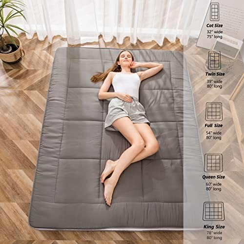 Futon Mattress, Padded Japanese Floor Mattress Quilted Bed Full Dark Grey