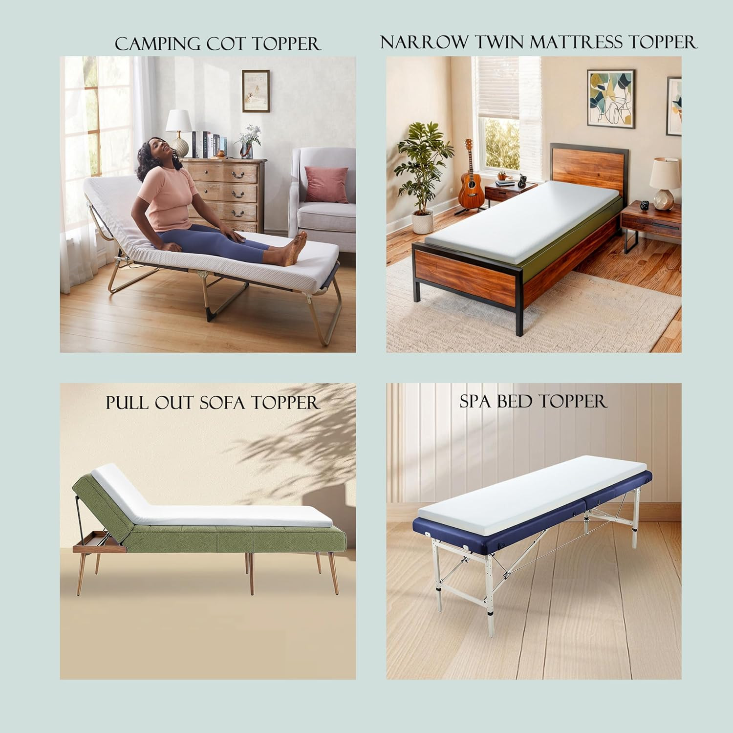 2Inch Cot Mattress Topper,Narrow Twin Foam Mattress for Camping Cot,Sofa Bed,Pul