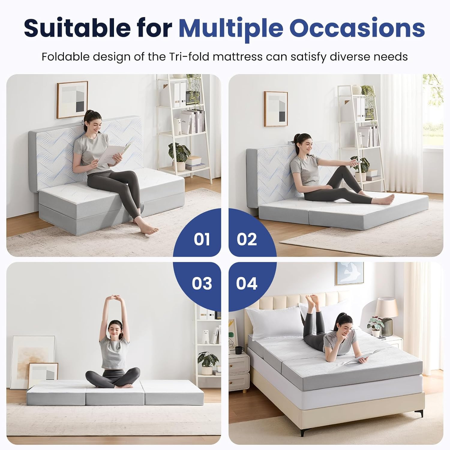 Queen 6-Inch Foldable Memory Foam Mattress – Portable & Washable for Travel