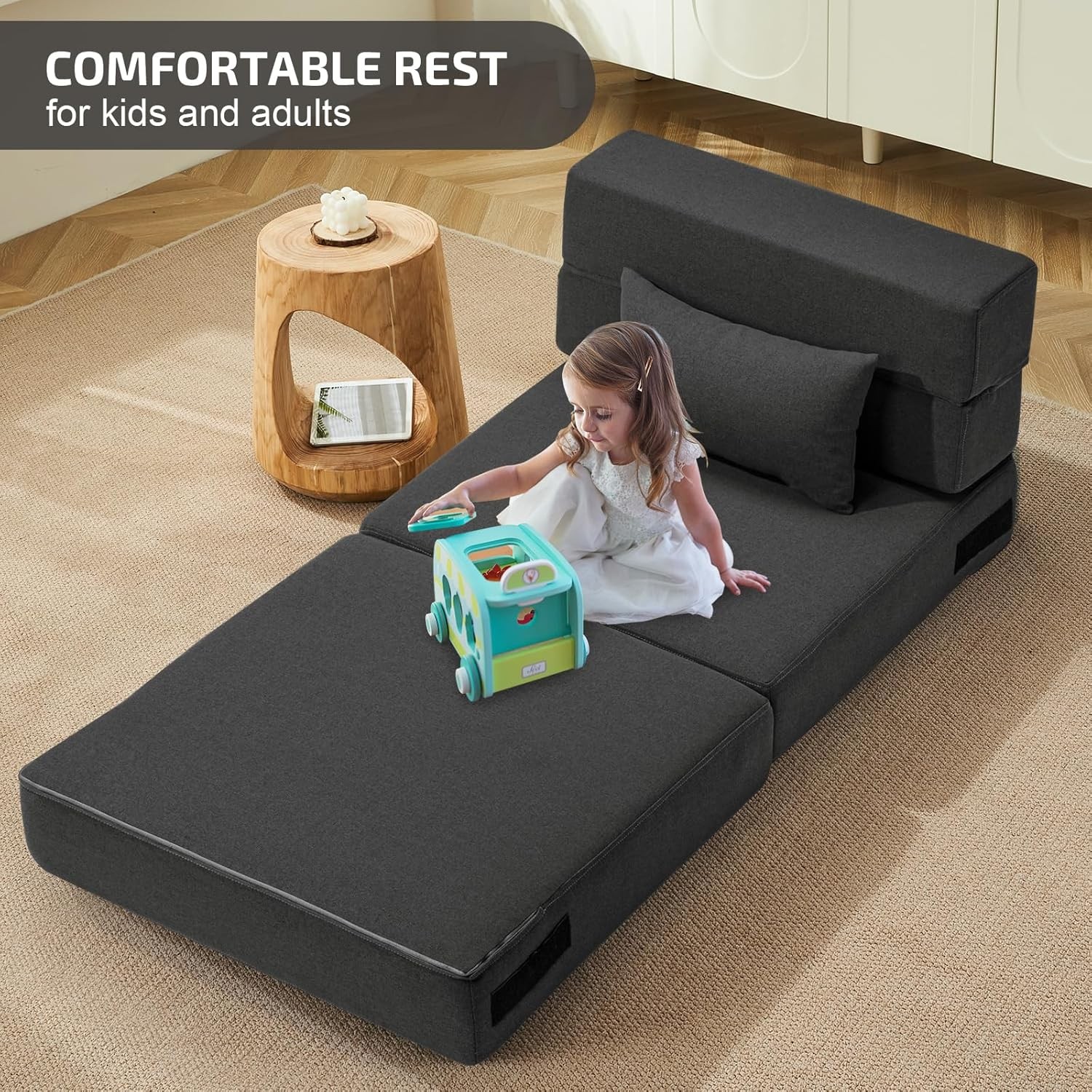 Folding Sofa Bed with Pillow- Convertible Chair Single(28 width), Dark Gray