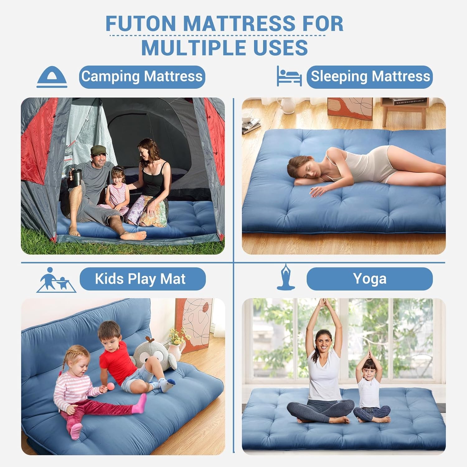 Japanese Futon Floor Mattress, Thick Foldable Tatami Mat for Sleeping Guest Room