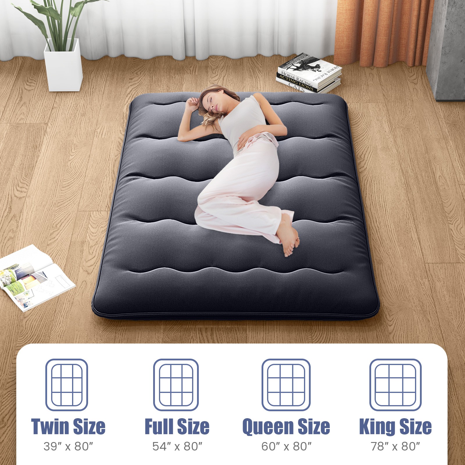 Full Futon Mattress Japanese Floor Pad Washable Cover Carry Bag Black