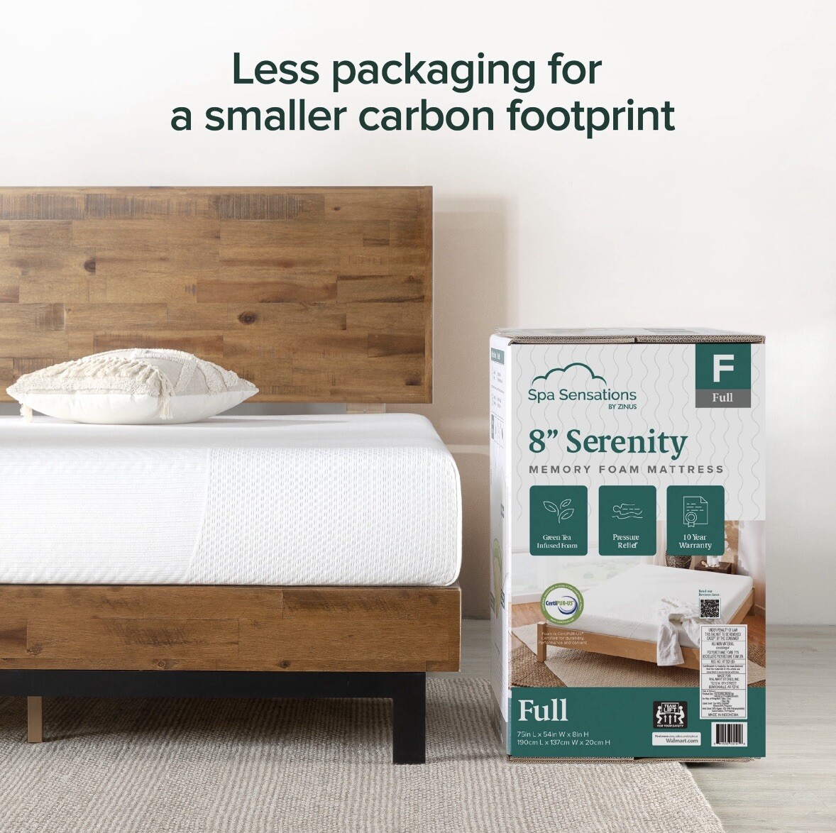 Luxury Serenity Zinus 8″ Memory Foam Mattress, Full Size By Spa Sensations