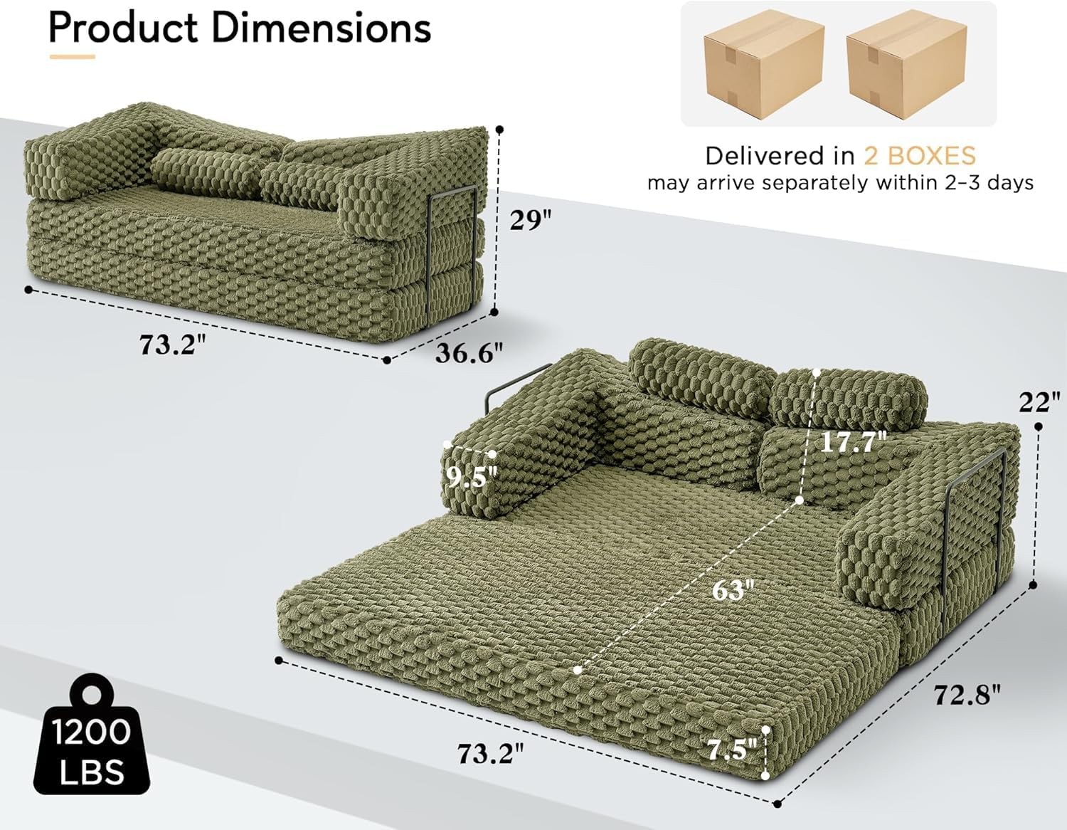 Futon Sofa Bed, Convertible Futon Couch with Plush Faux Fur, No