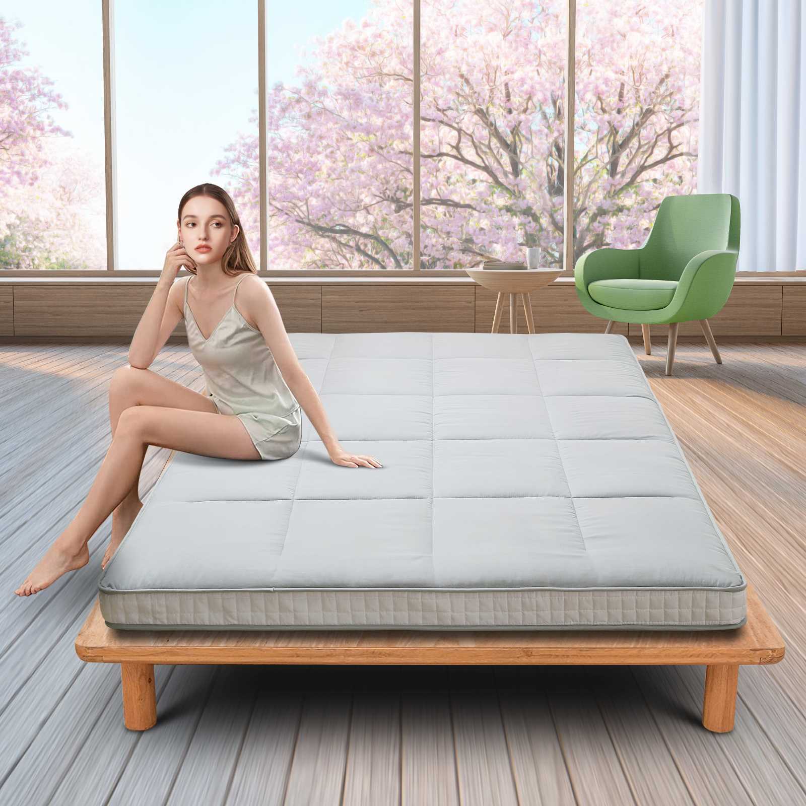 Queen/Full/Twin Size Floor Mattress Japanese Thick Futon Mat Portable Folded Pad