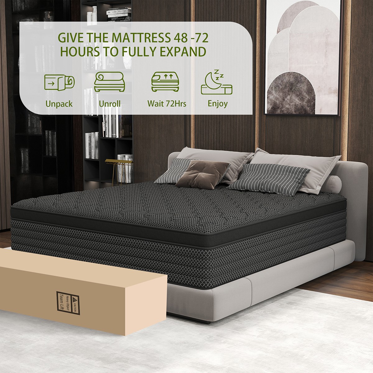 12″14″ Hybrid Mattress In A Box Gel Memory Foam Innerspring Twin Full Queen King