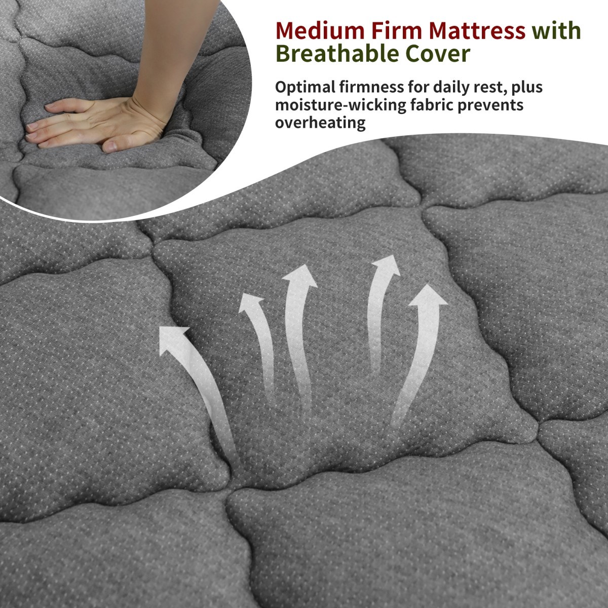 12″14″ Twin Full Queen King Mattress In A Box Hybrid Spring Gel Memory Foam Gray