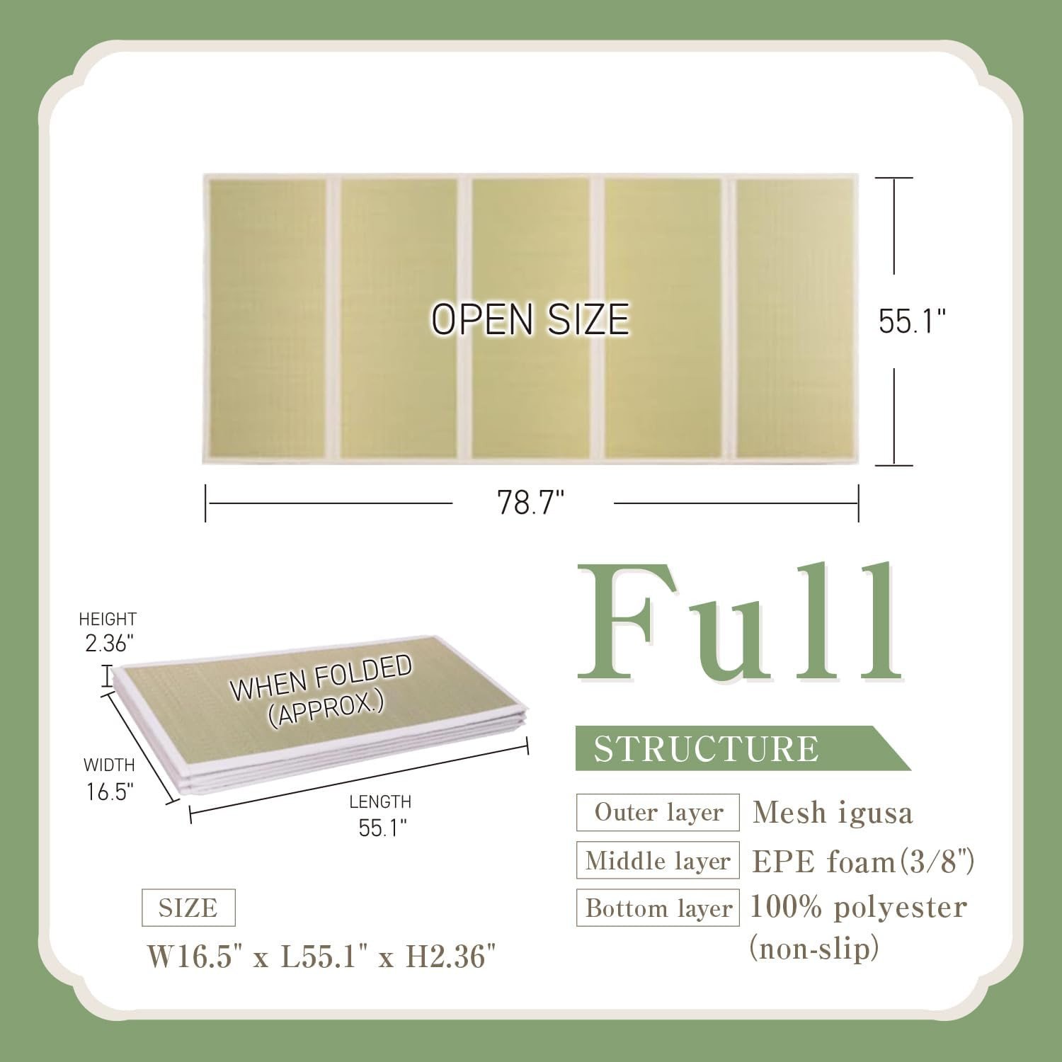 Foldable Japanese Tatami Mat – Igusa Rush Grass Futon for Yoga & Meditation