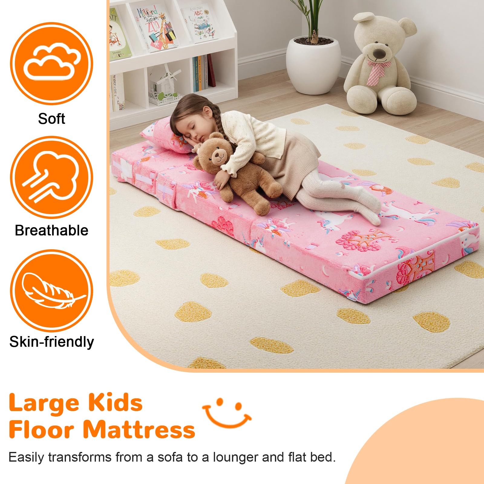 Foldable Futon Chair Bed for Kids, Glow Tri-fold Sofa Bed Convertible Toddler…