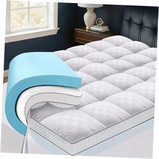 Size Dual Layer 4 Inch Memory Foam Mattress Topper, 2 Queen Dual Layer White