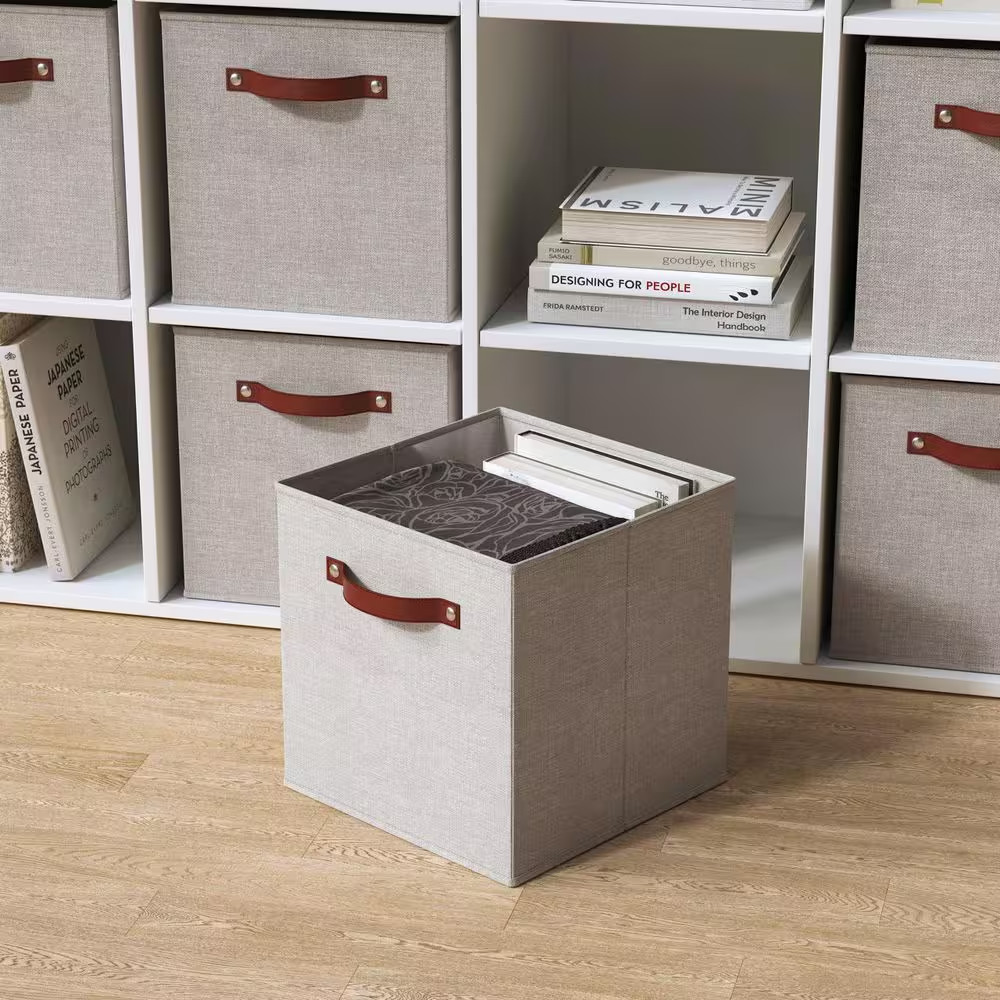 Beige 13 In. X 13 In. X 13 In. Linen Fabric Decorative Kallax Storage Cube Bin (