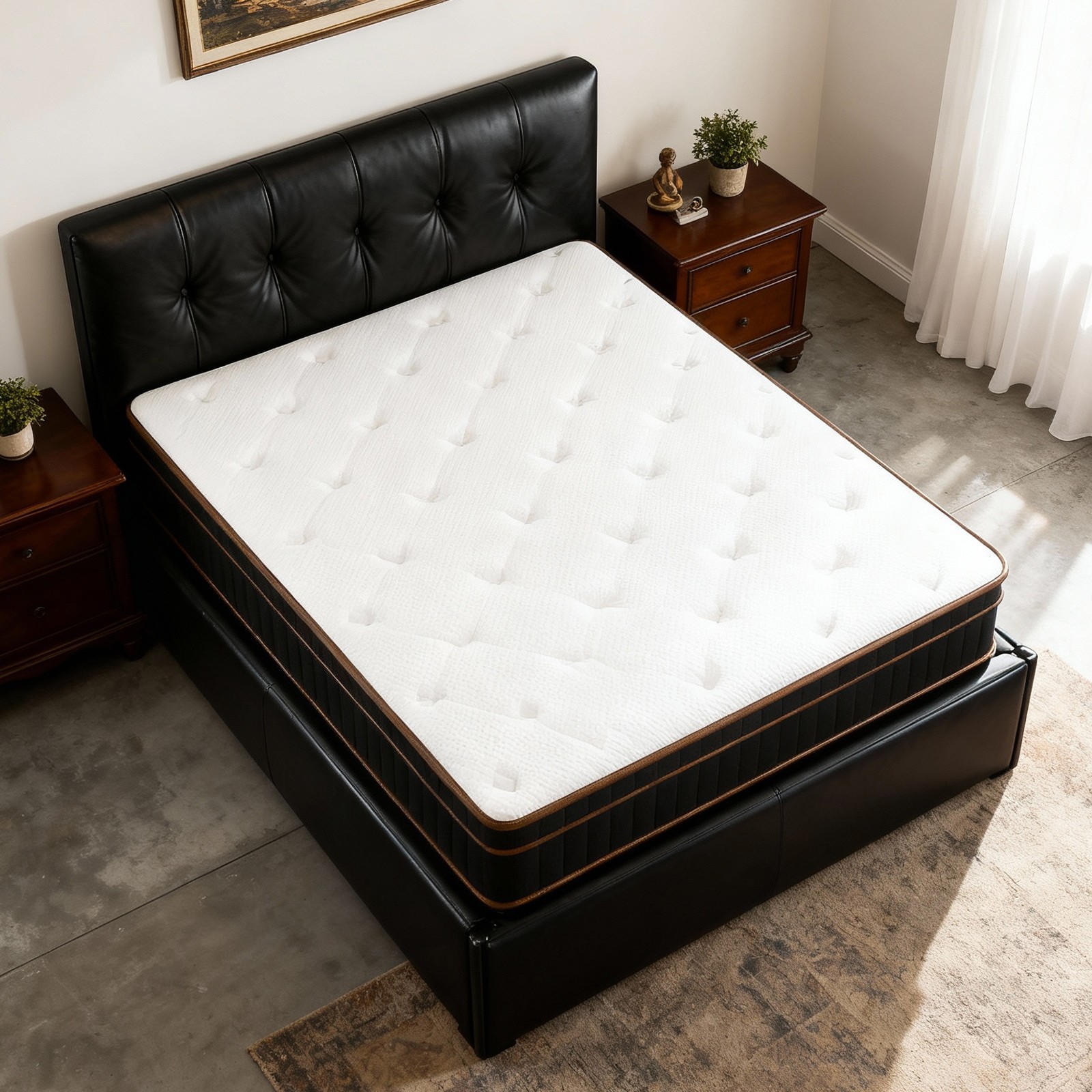 10 Inch Twin XL Mattress, Innerspring Mattress with Black Gold Trim &White Cover