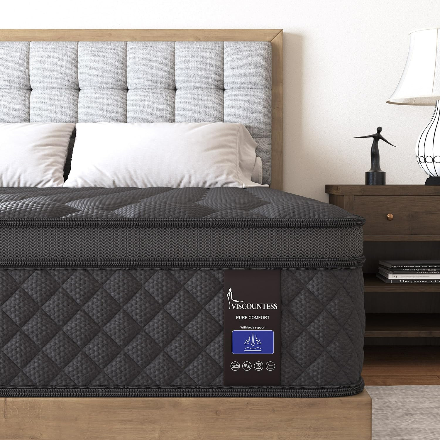 VISCOUNTESS King Mattress, 10 Inch Hybrid Mattresses Euro Top Medium Firm for Ba