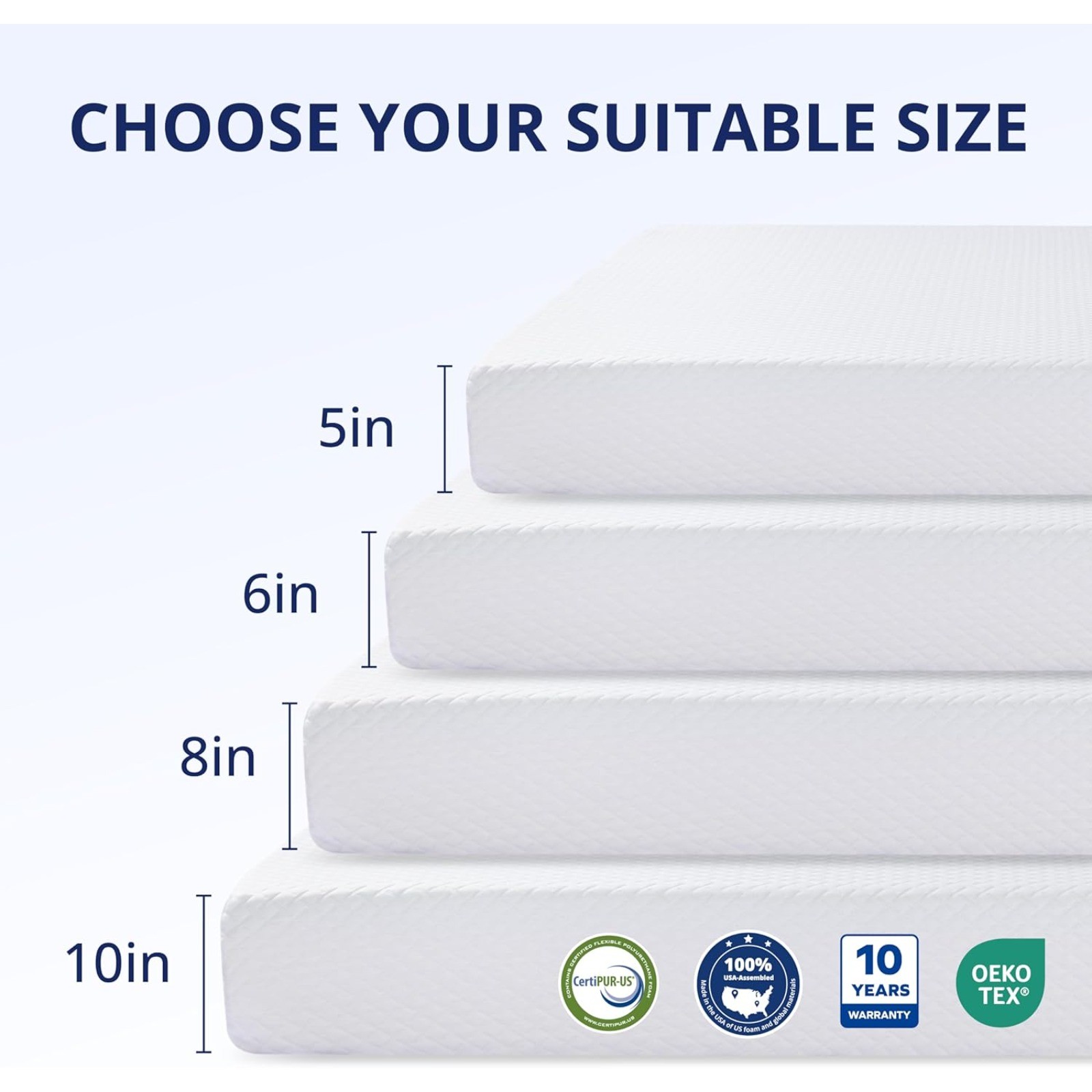 Full Size Mattress for Kids 5 Inch Memory Foam Mattress, 75”L x 54”W, White
