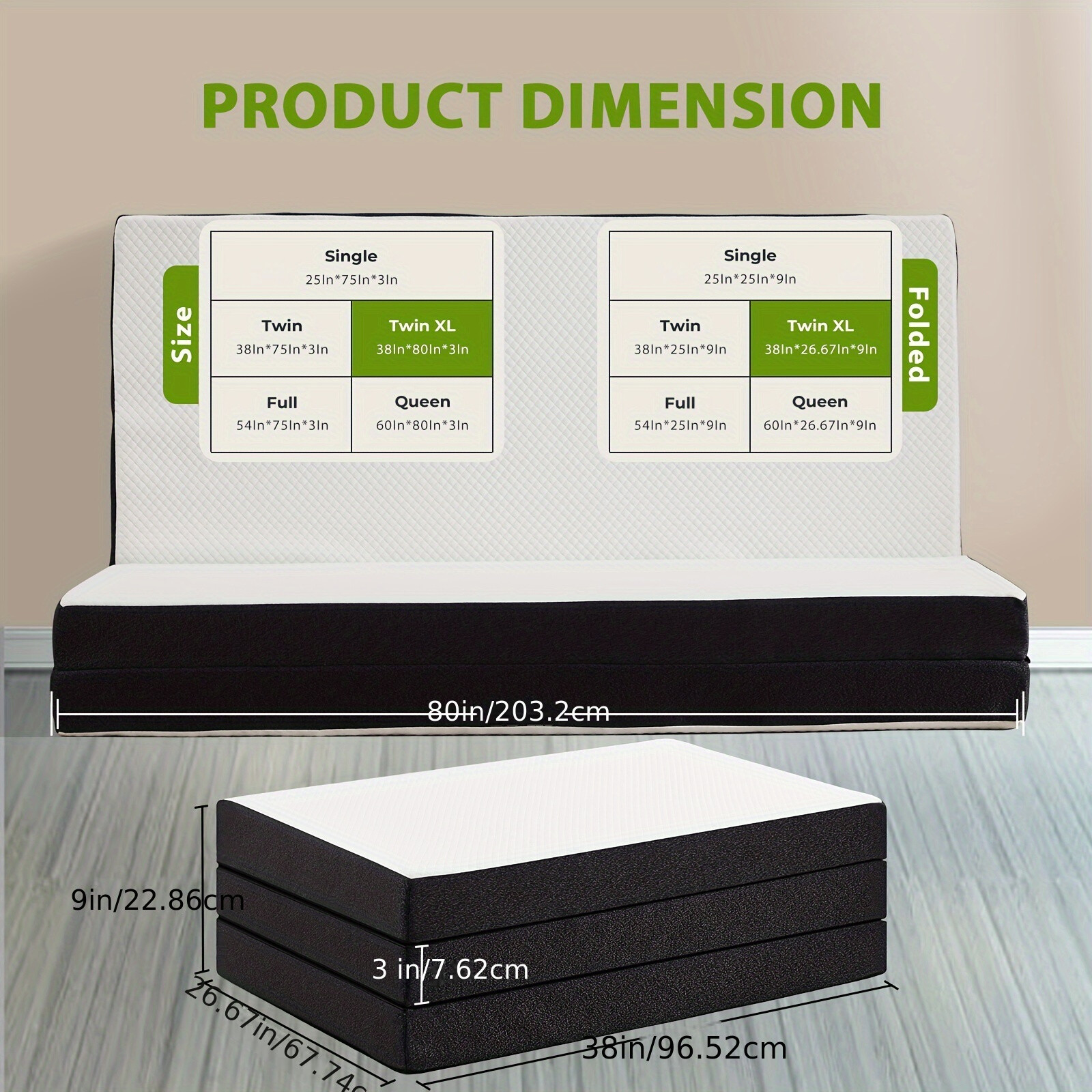 Premium Tri-Fold Mattress 3inch/4inch, Comfortable & Versatile for Any Occasion
