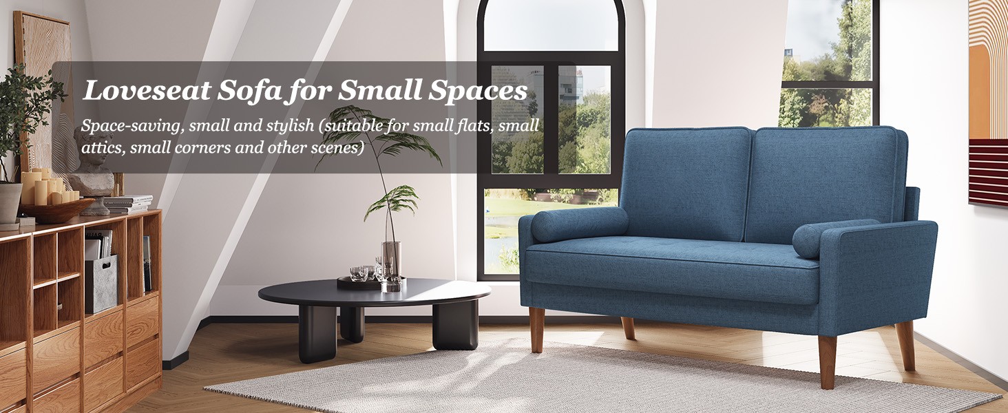 Loveseat Sofa with Solid Wood Legs, 48″ Small Couches for Small