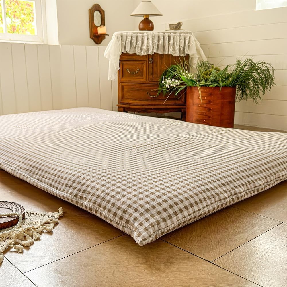Floor Mattress Cover Gingham Checkered Futon Cover Guest Bed Japan Taupe Full