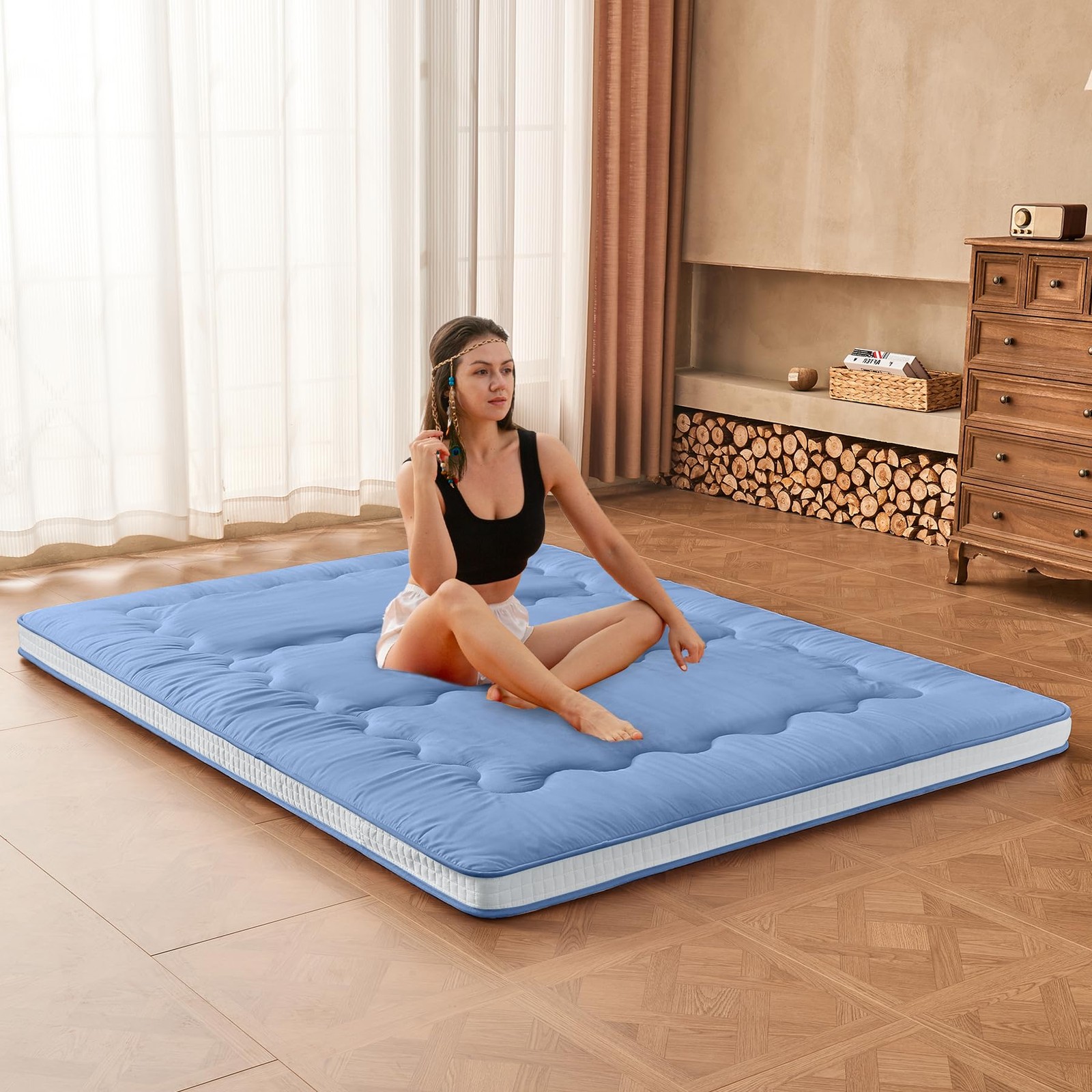Japanese Floor Futon Mattress Extra Thick Folding Roll Up Bed Topper Mat for …