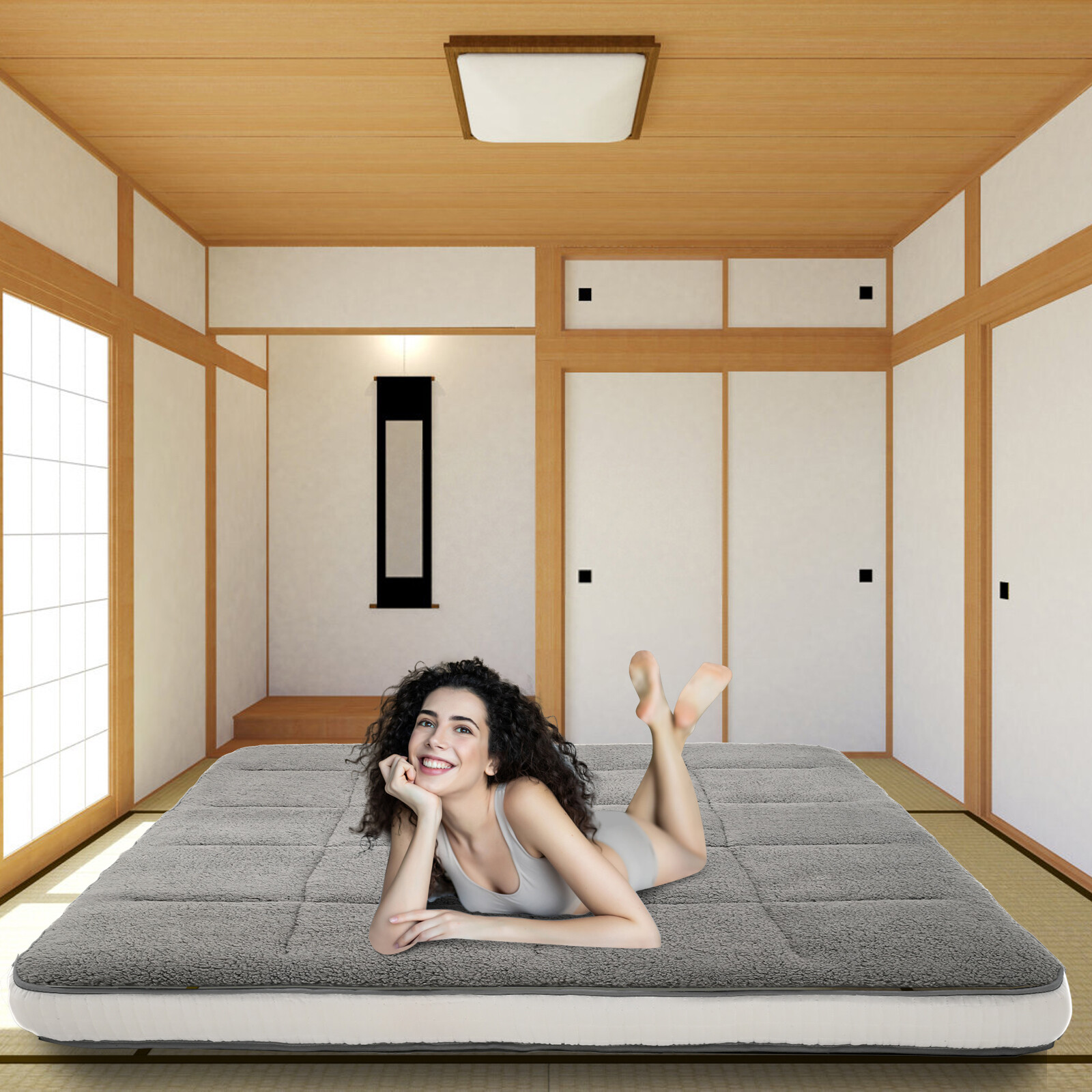 SLSY Foldable Sherpa Fleece Mattress,Sleeping Tatami Mat Lounger Guest Bed
