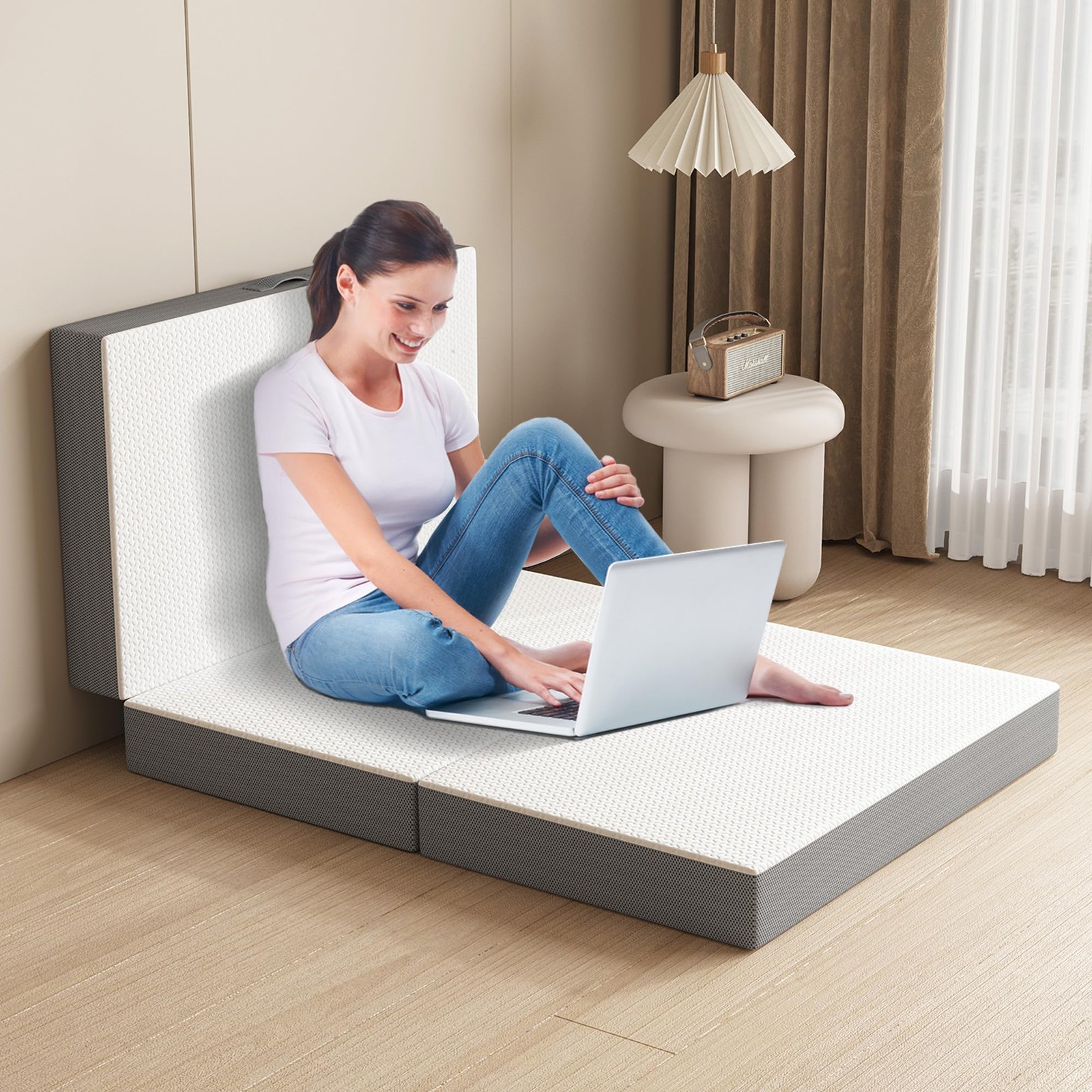 Tri-Fold Memory Foam Mattress, 6 inch Single Folding with Washable Covers, Re…