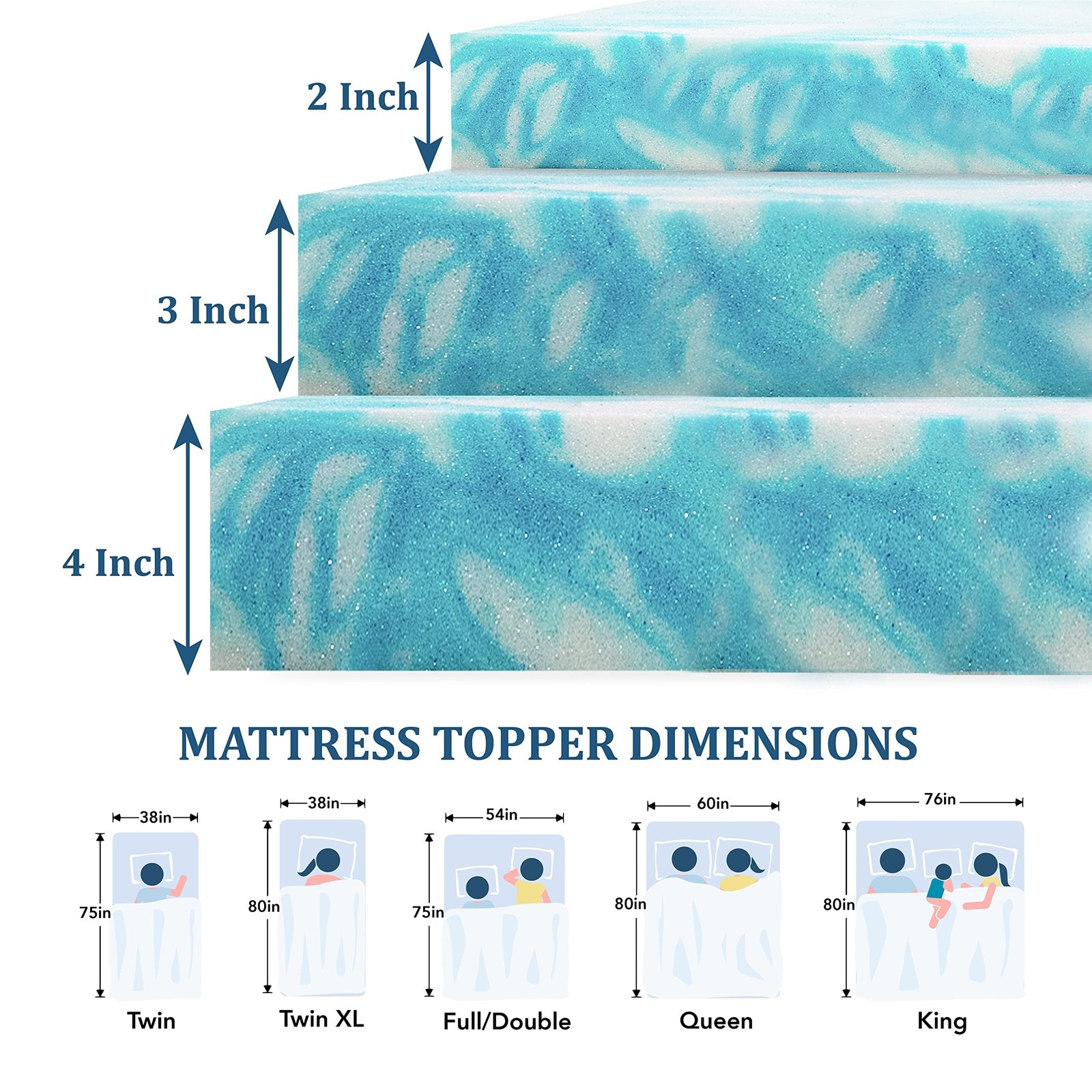 EGO Topper 4in Queen Memory Foam Mattress Topper Gel CertiPUR-US Medium