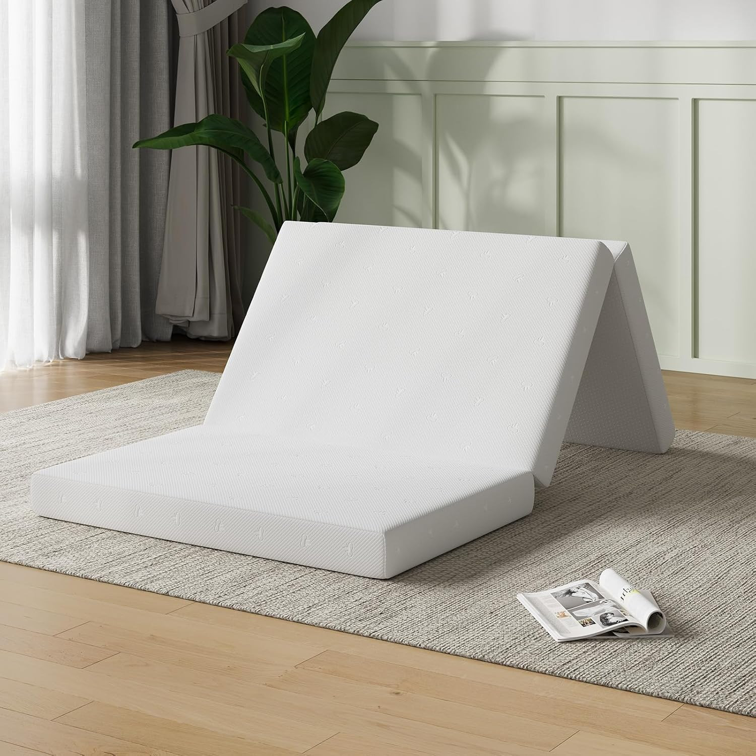 Foldable Mattress, Full Size Comfort Foam Trifold Mattress with Cloud Design Cov