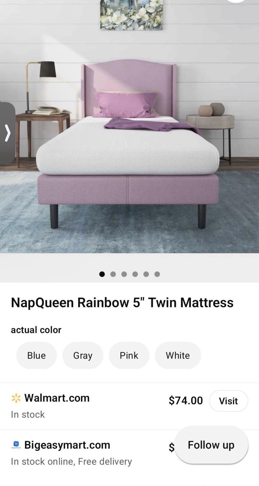 NapQueen Rainbow 5in Twin Memory Foam Mattress, Medium Firm, White, Foldable
