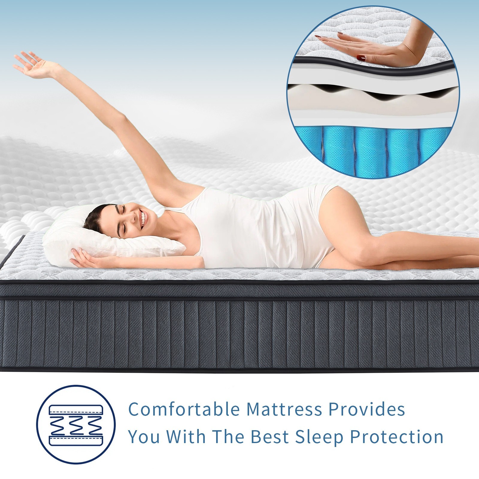 10″12″ Gel Memory Foam Spring Hybrid Mattress Twin Full Queen King Size In A Box